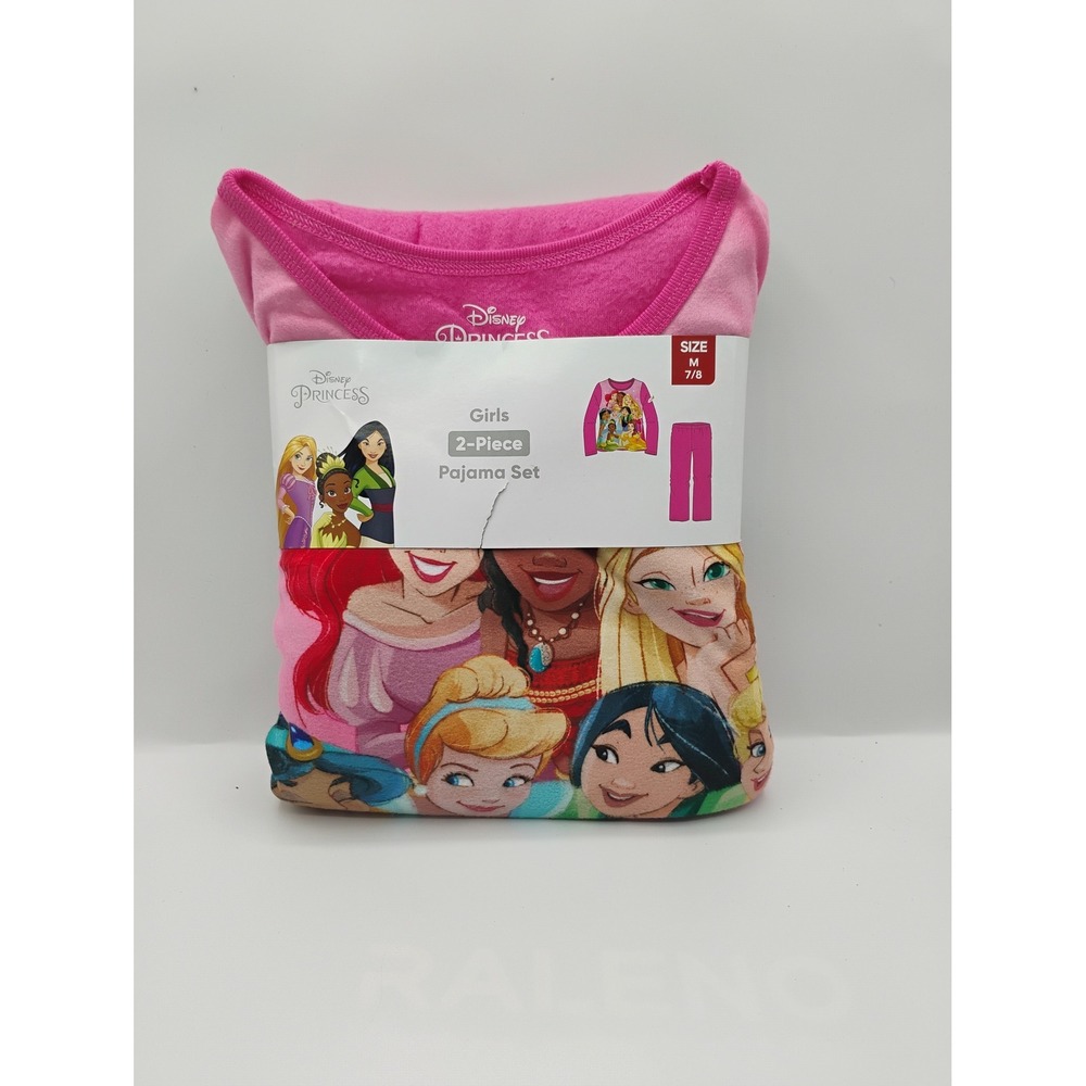 Disney Princess Pajama Set Girls Size 7/8 Pink New Flannel Fleece 2-Piece